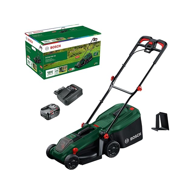 Rasaerba a batteria Bosch ROTAK18V-32 con lama da 32 cm e cesto per l’erba in tessuto