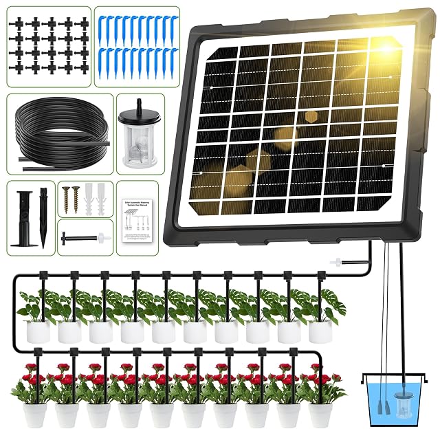 Impianto di irrigazione a goccia a energia solare con pannello, pompa e temporizzatore