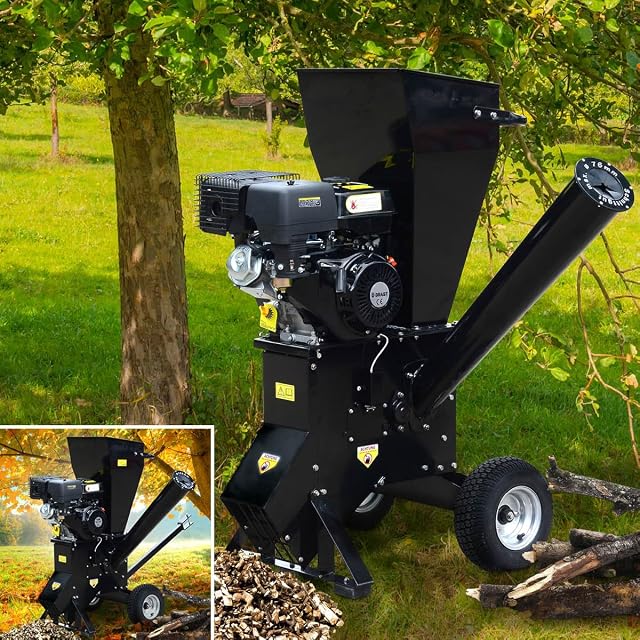 Biotrituratore da giardino a benzina BRAST con motore da 208 cc e due bocche di carico