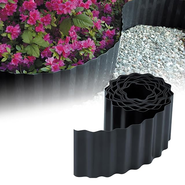 Rotolo di bordura ondulata in plastica antracite per prato e aiuole