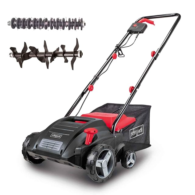 Arieggiatore elettrico Scheppach SC32 con larghezza di lavoro di 32 cm e raccoglitore da 30 litri