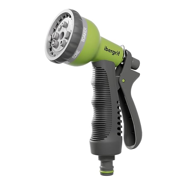 Pistola a spruzzo da giardino in plastica nera e verde con testa a otto getti