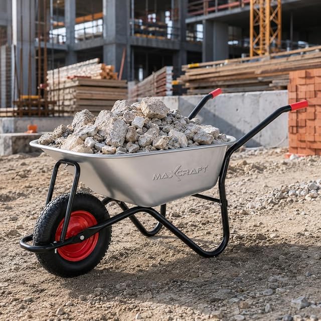 Carriola da cantiere in acciaio con ruota pneumatica